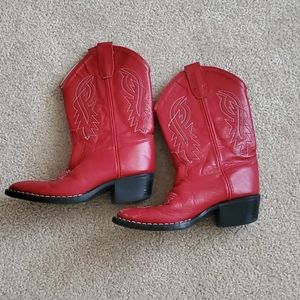 Kids red leather boots
